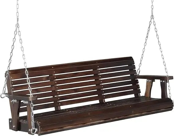 Upgraded Patio Wooden Porch Swing for Courtyard & Garden, Heavy Duty 880 LBS Swing Chair Bench with Hanging Chains for Outdoors