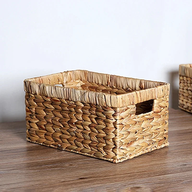 Woven Storage Box Handle Kitchen Sundry Organizer Laundry Basket Rectangular Closet Organizer Kitchen Organizer Picnic Basket