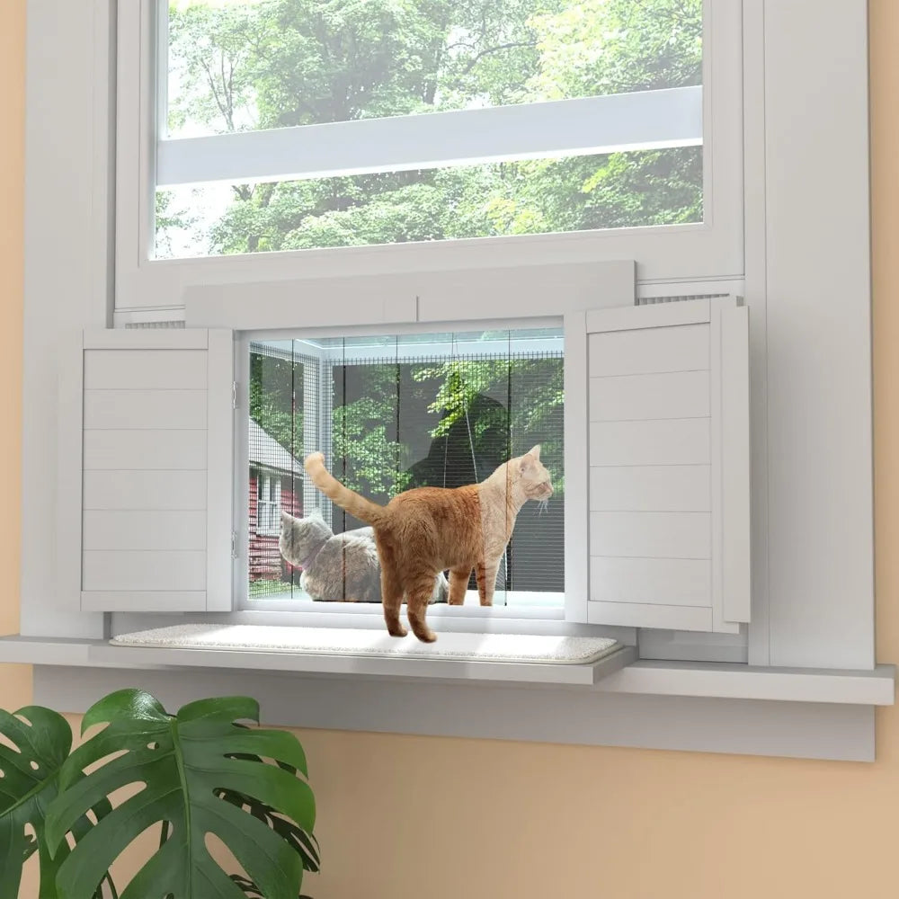Cat Window Box, Universal Cat Window Perch Catio with Waterproof Transparent Top Fits Double Hung Frames for Sunbathing