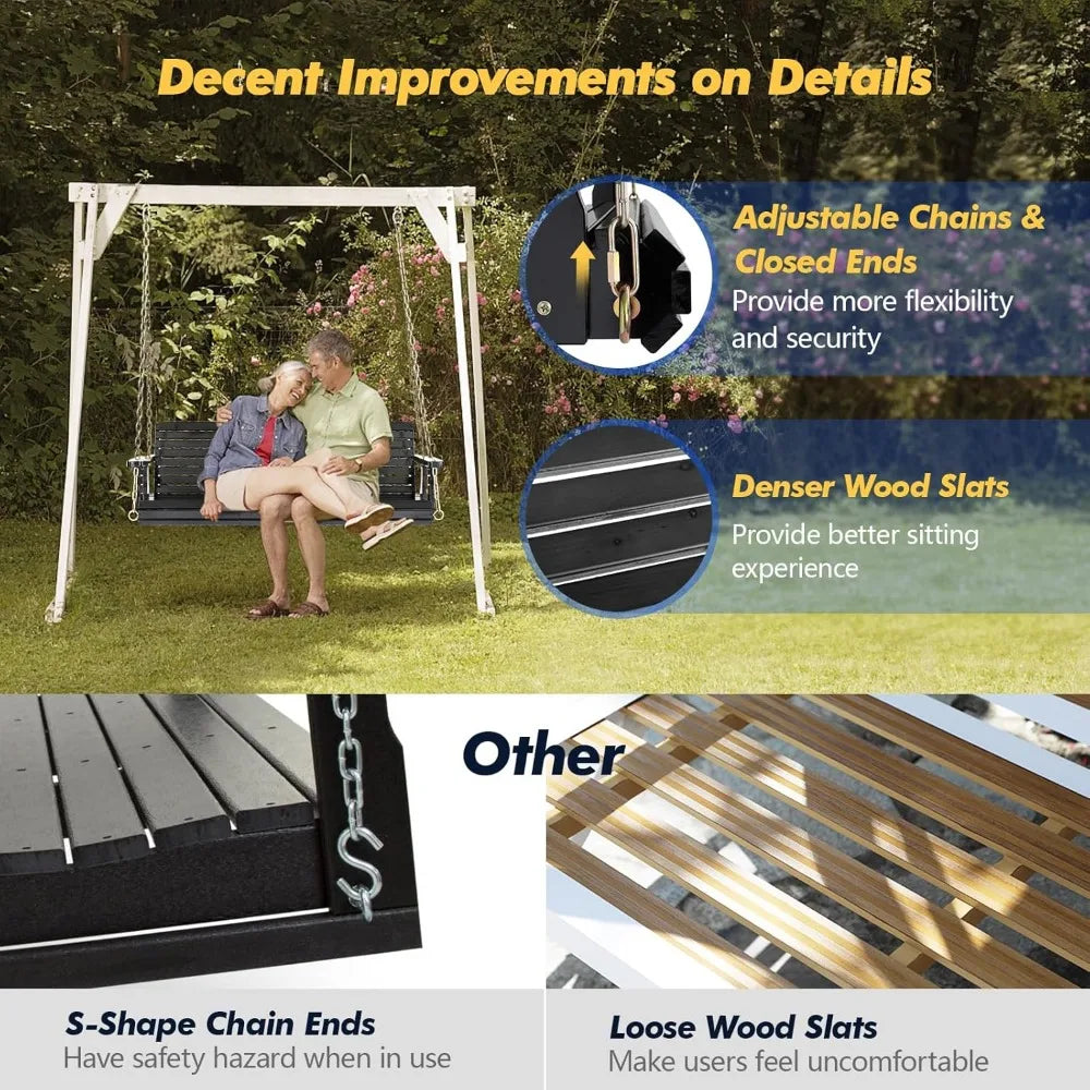 Upgraded Patio Wooden Porch Swing for Courtyard & Garden, Heavy Duty 880 LBS Swing Chair Bench with Hanging Chains for Outdoors