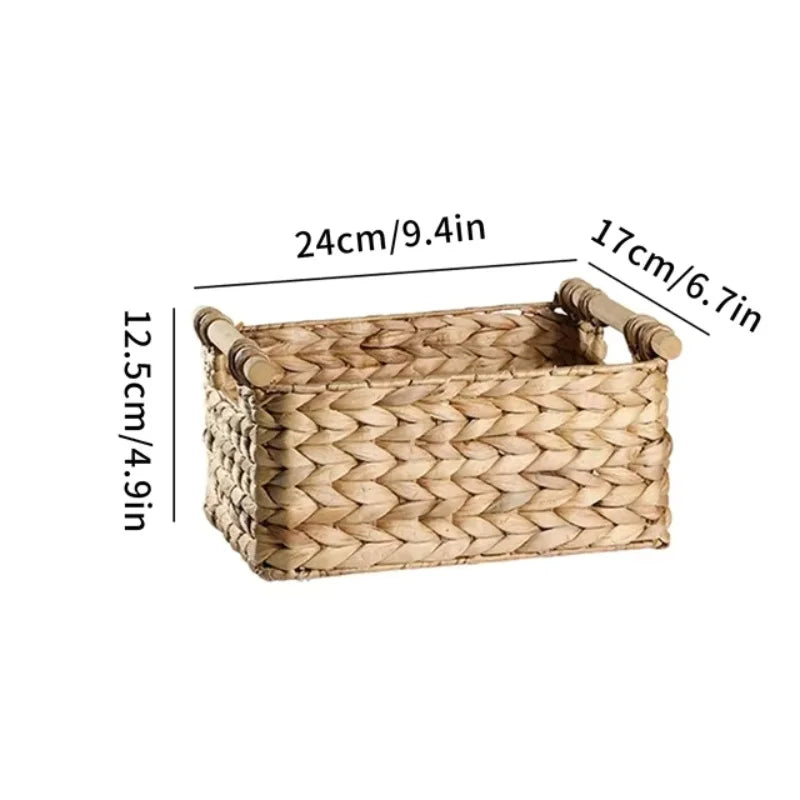 Woven Storage Box Handle Kitchen Sundry Organizer Laundry Basket Rectangular Closet Organizer Kitchen Organizer Picnic Basket