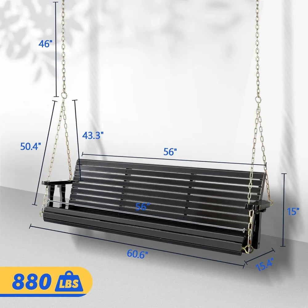 Upgraded Patio Wooden Porch Swing for Courtyard & Garden, Heavy Duty 880 LBS Swing Chair Bench with Hanging Chains for Outdoors