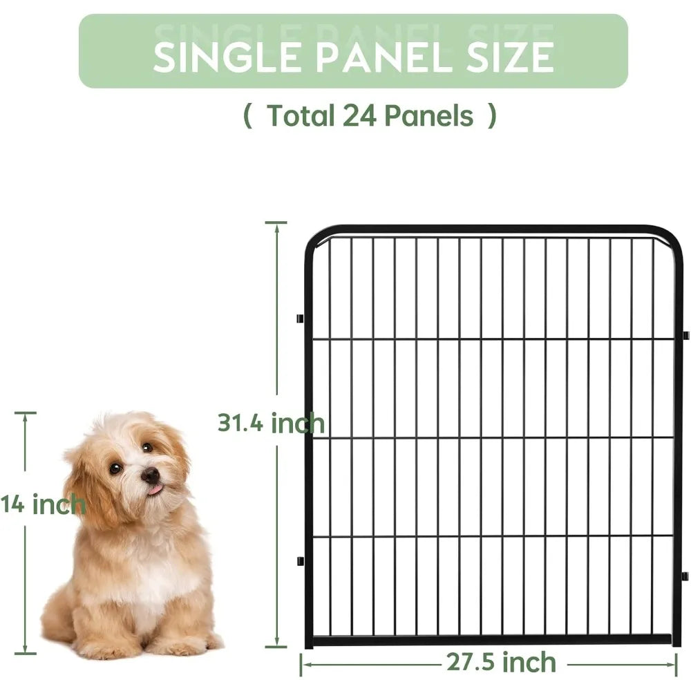 Outdoor Garden Fence with Gate 24 Pack 32in (H) x 55ft (L), Heavy Duty Metal, Decorative Outdoor Yard Fencing for Dogs, Tempora