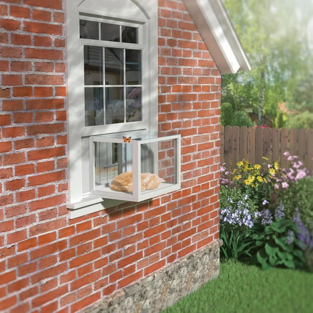 Cat Window Box, Universal Cat Window Perch Catio with Waterproof Transparent Top Fits Double Hung Frames for Sunbathing