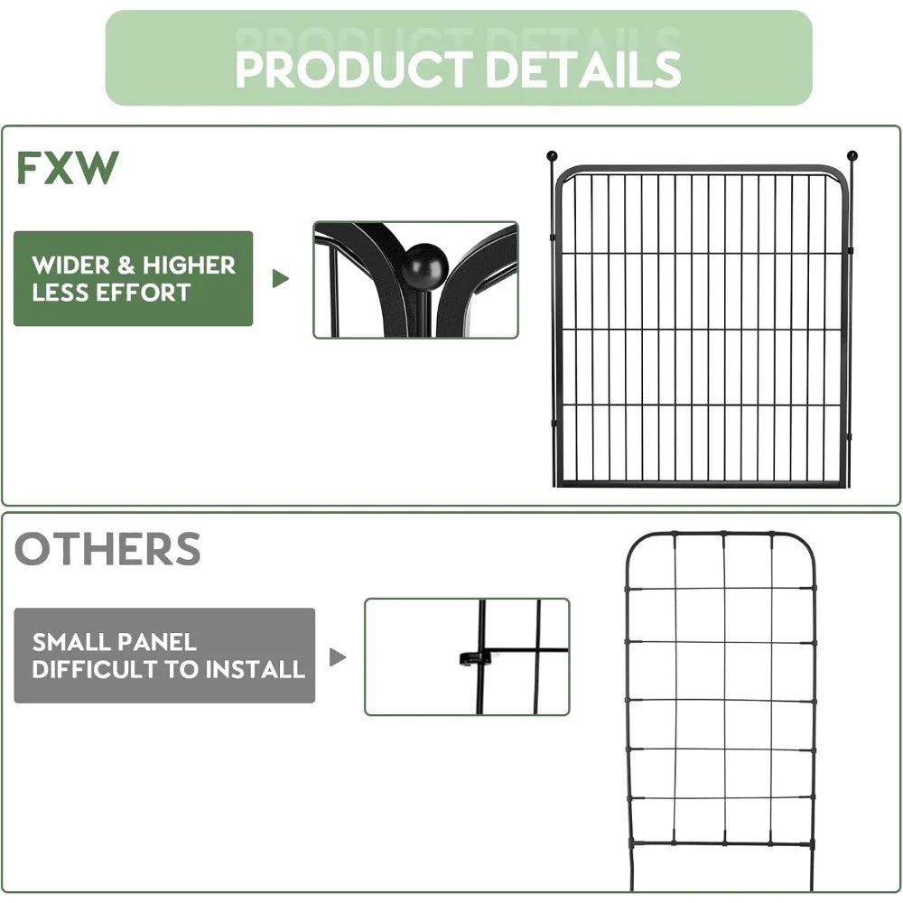 Outdoor Garden Fence with Gate 24 Pack 32in (H) x 55ft (L), Heavy Duty Metal, Decorative Outdoor Yard Fencing for Dogs, Tempora