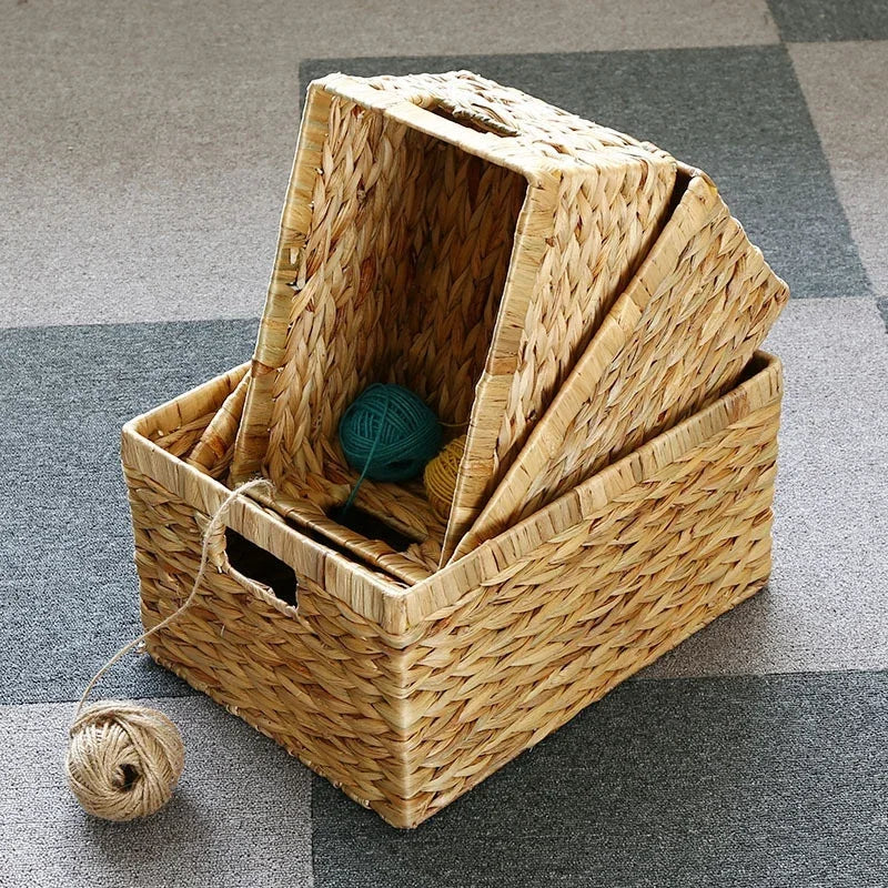 Woven Storage Box Handle Kitchen Sundry Organizer Laundry Basket Rectangular Closet Organizer Kitchen Organizer Picnic Basket
