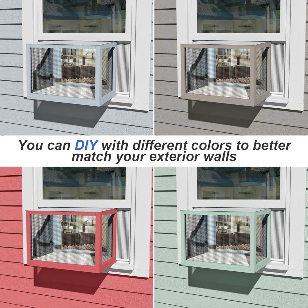Cat Window Box, Universal Cat Window Perch Catio with Waterproof Transparent Top Fits Double Hung Frames for Sunbathing