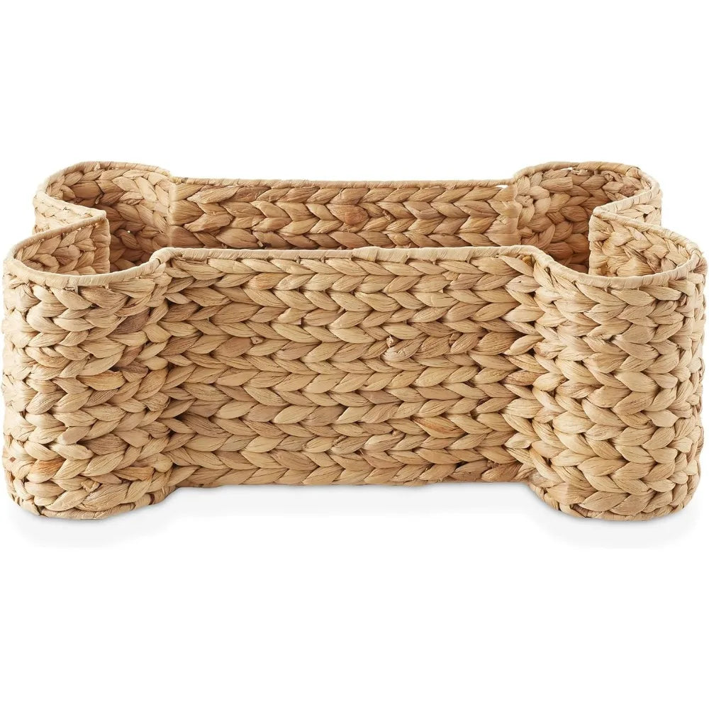 Dog Bone Shaped Storage Basket - Natural, Large Woven Water Hyacinth Pet Toy Organizer
