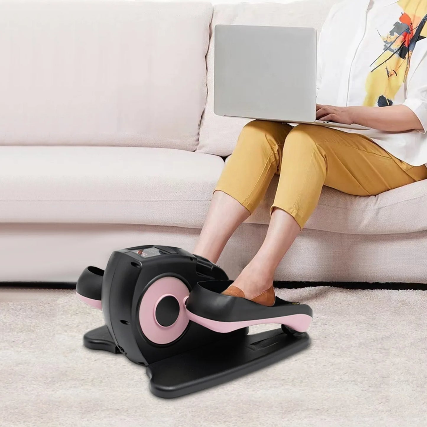 2-in-1 Seated Standing Mini Elliptical with LCD Screen Remote Control, Rehab Electric Sitting Leg Foot Pedal Exercise Equipment