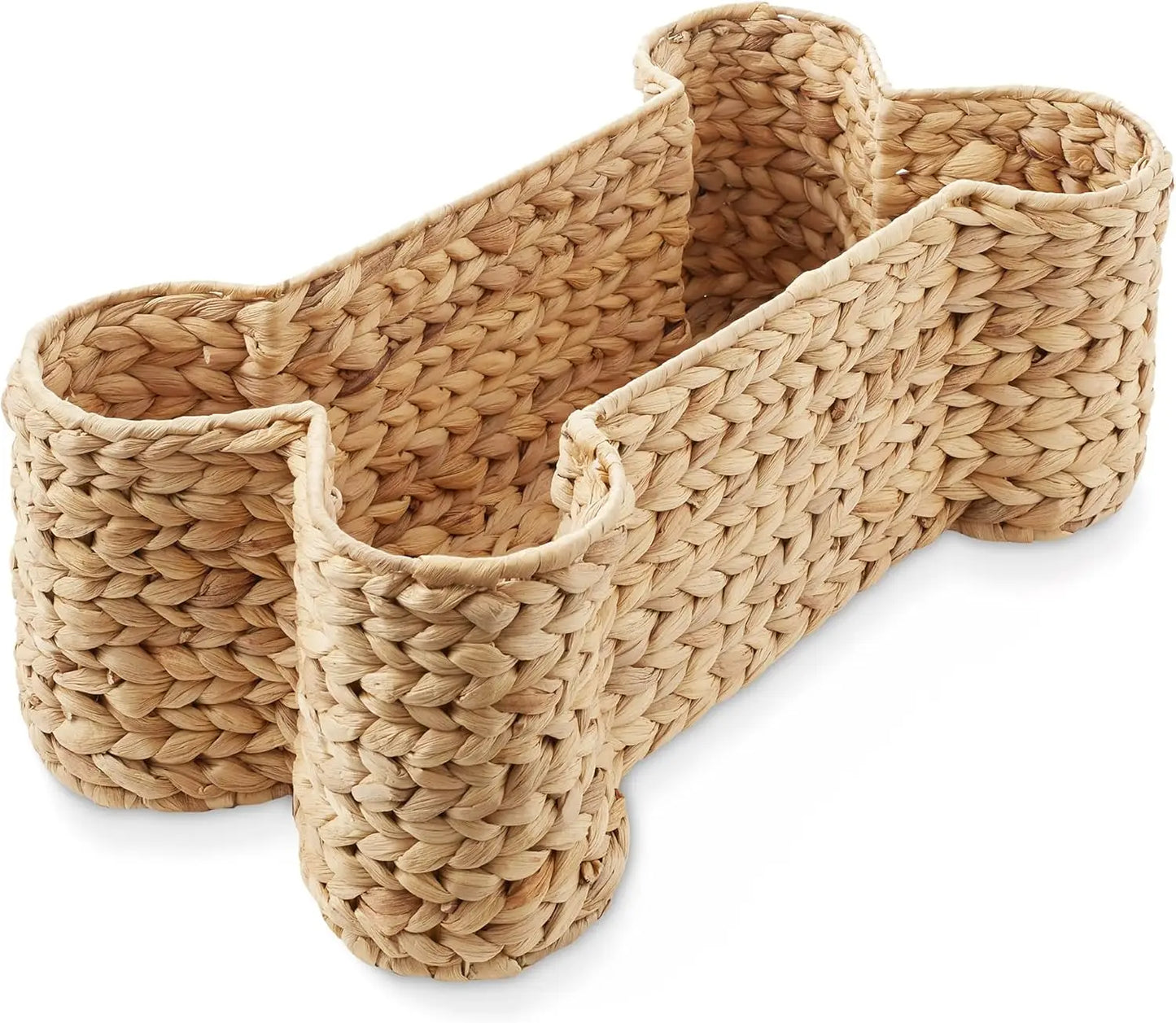 Dog Bone Shaped Storage Basket - Natural, Large Woven Water Hyacinth Pet Toy Organizer