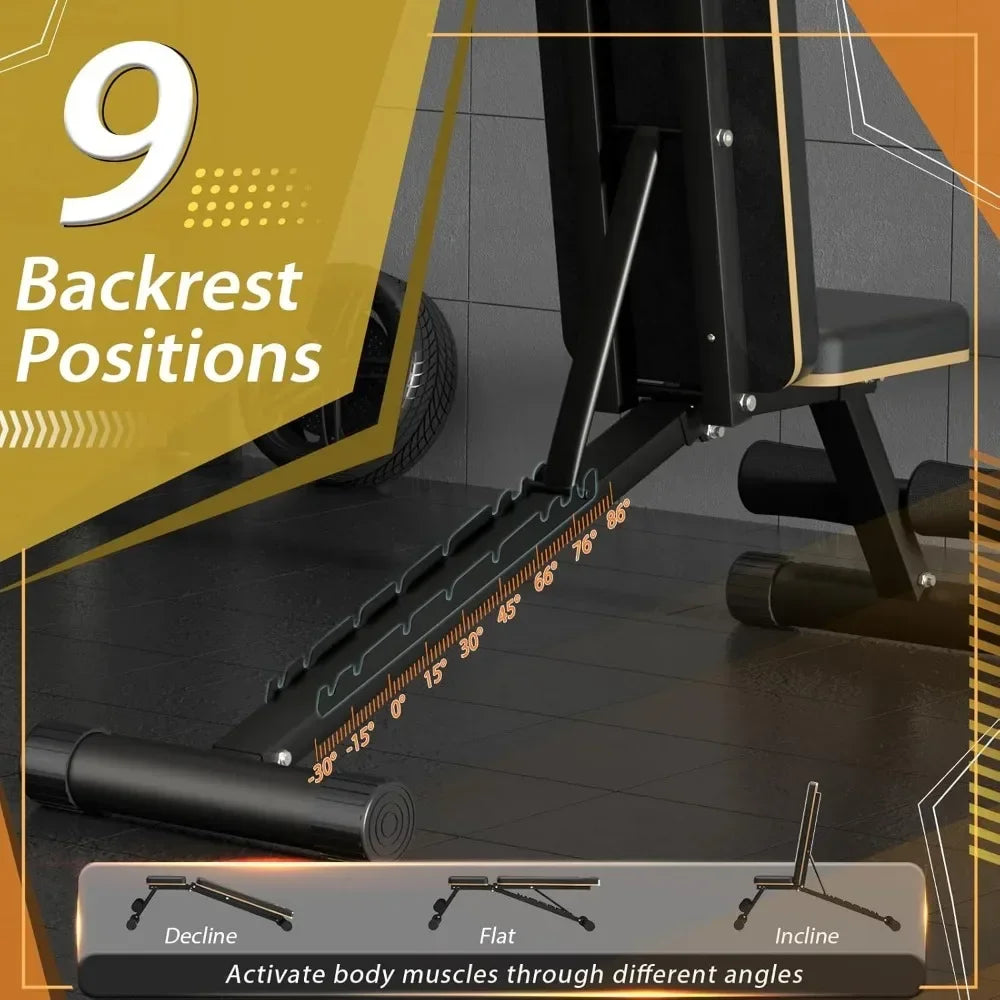 Adjustable Weight Bench - Foldable Workout Bench, 660 LBS Capacity, Incline & Decline, Multi-Position Strength Training Bench
