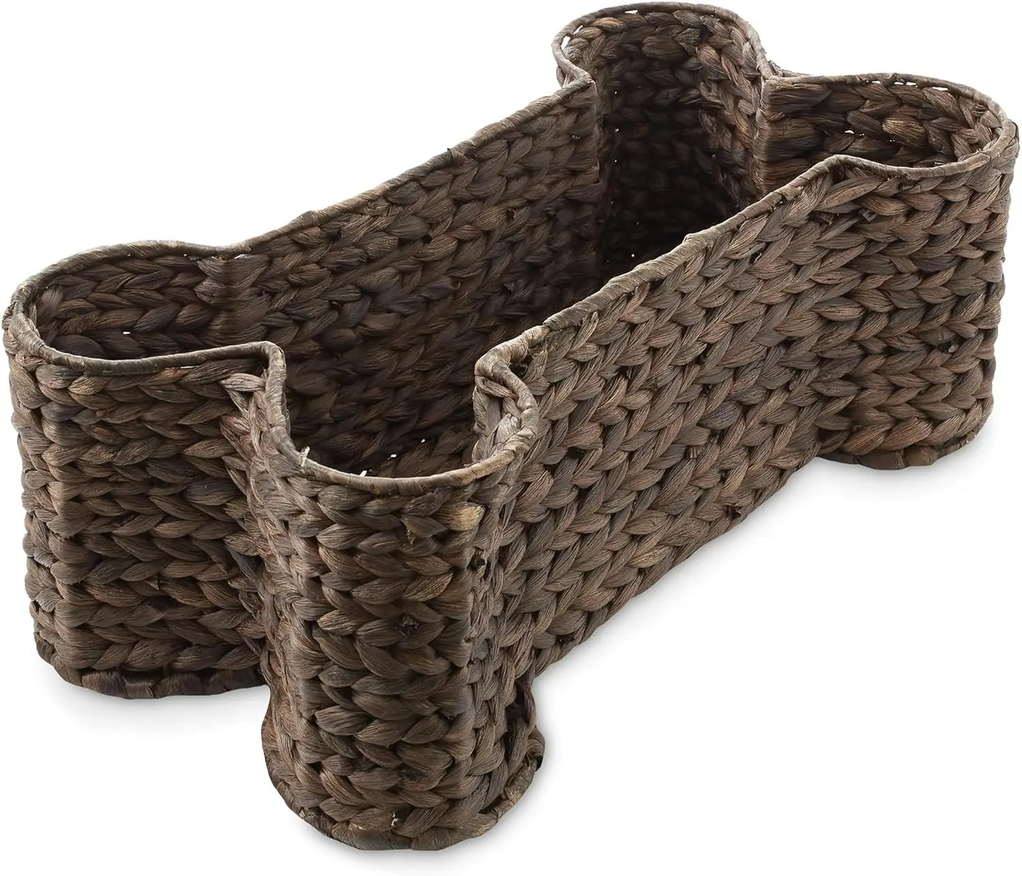 Dog Bone Shaped Storage Basket - Natural, Large Woven Water Hyacinth Pet Toy Organizer